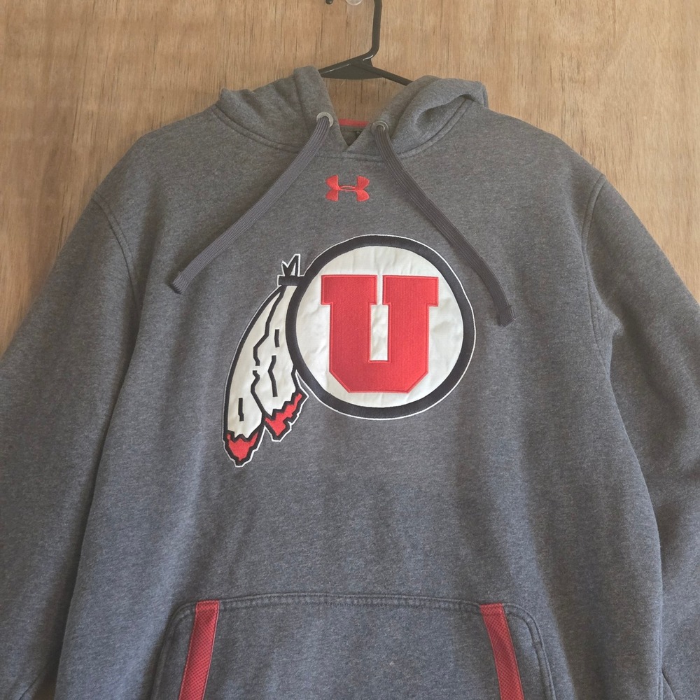 Under Armour Utah Utes Hoodie Mens Medium Gray ColdGear Sweatshirt NCAA Logo